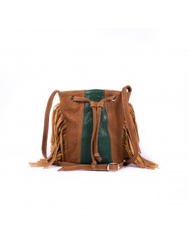 MINI JOY CUIR BUBBLE CAMEL ET VERT, ANSE CUIR