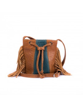 MINI JOY BUBBLE CAMEL ET TURQUOISE, ANSE CUIR